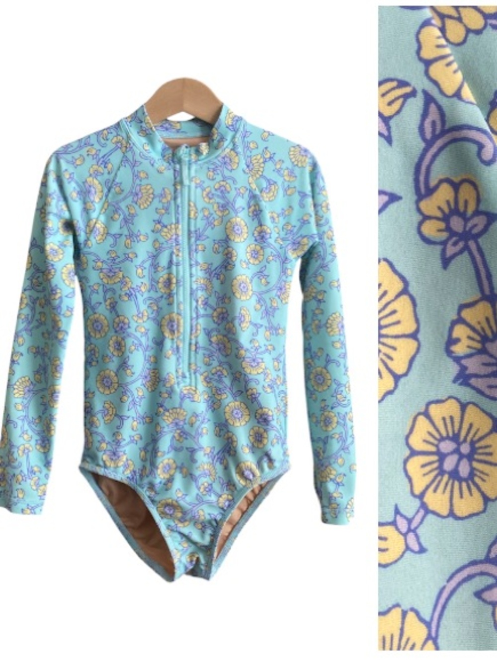 Crewcuts Blue Floral One Piece Rashguard Swimsuit 6 7